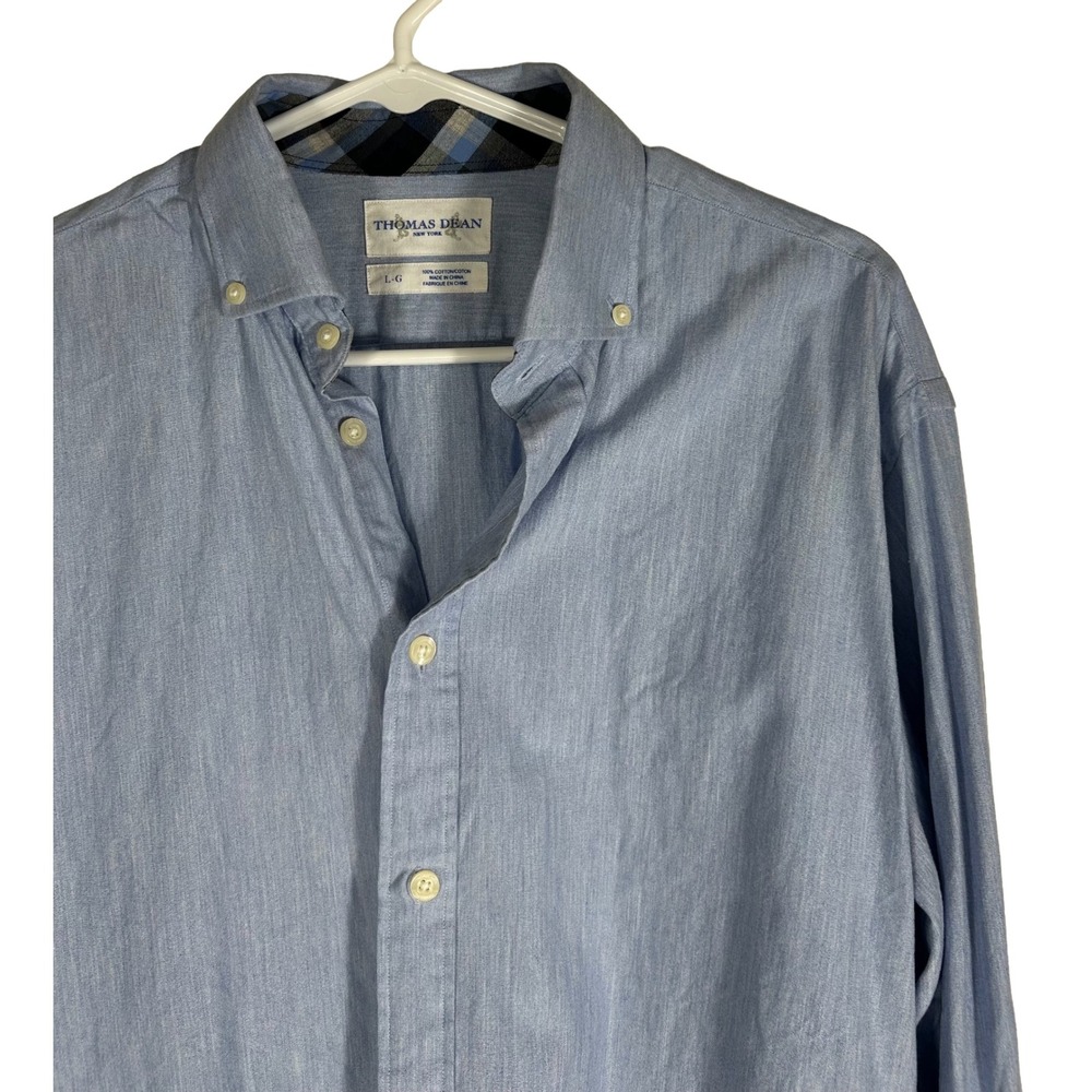Thomas Dean New York Mens‎ Large Blue Cotton Button Down Long Sleeve Shirt